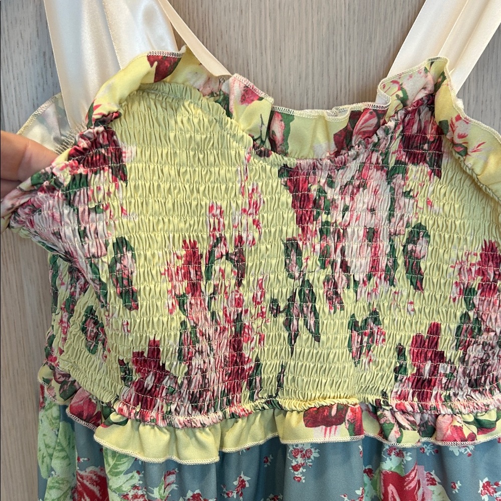 Free People Floral Tiered Maxi Dress in Yellow, Green and Blue - Picture 2 of 13